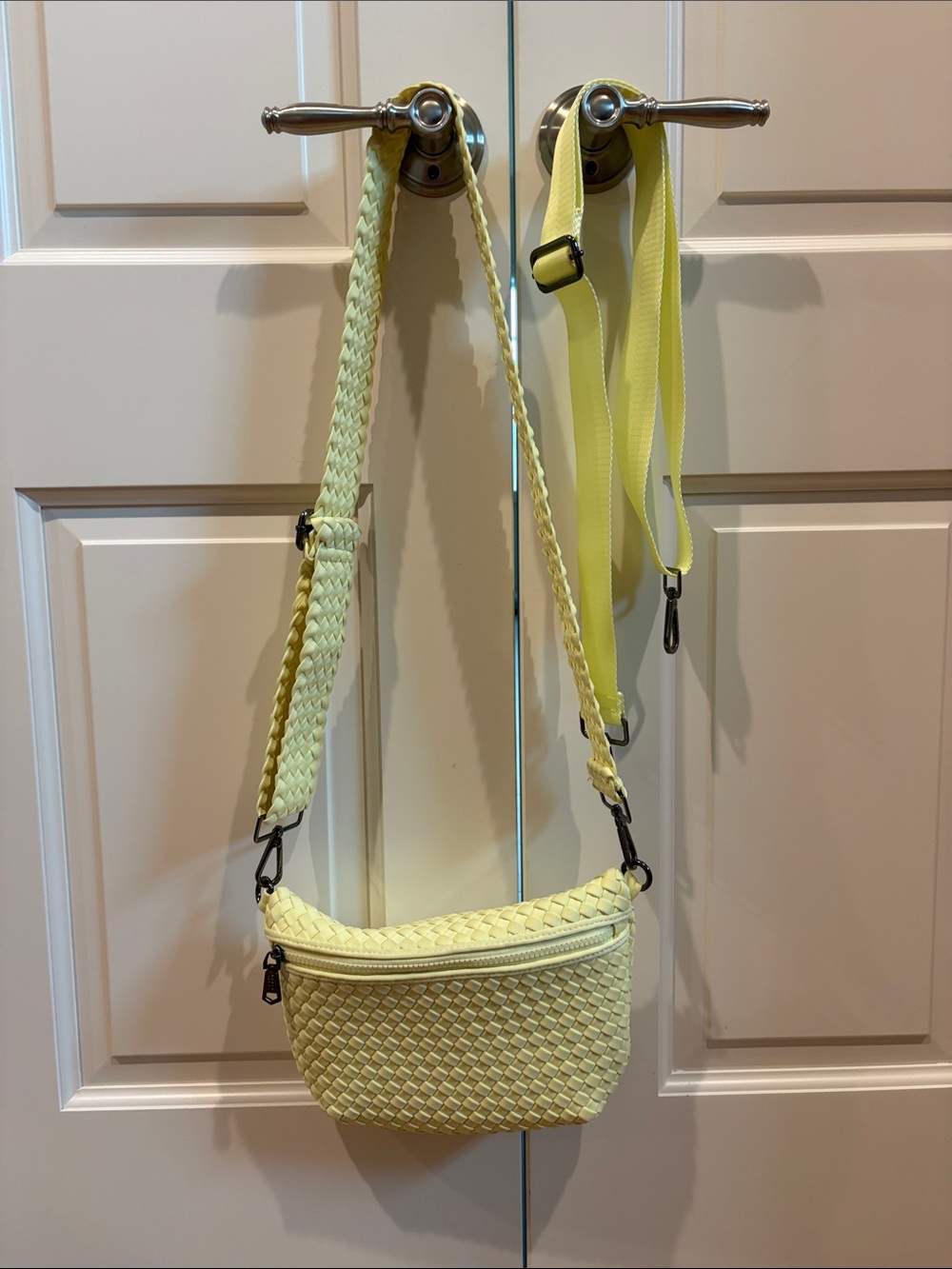 Woven Crossbody Bag in Light Yellow with Adjustable Strap